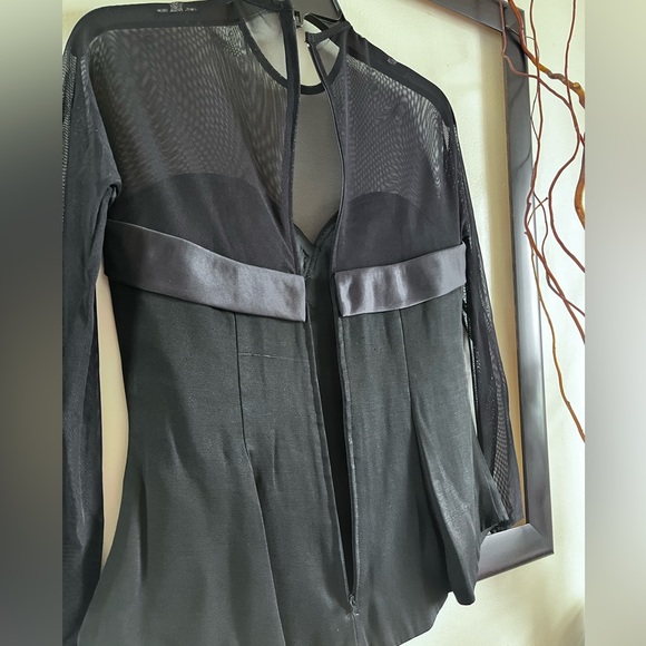90'S  Classic elegant evening black top sheer with satin look detail blouse - Picture 4 of 10